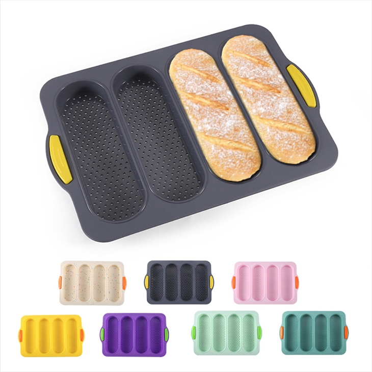  4 Hole Non-Stick French Loaf Pan, Reusable Easy Release Baking Tool for Homemade Baguettes, French Bread, Rolls & Romantic Dinner