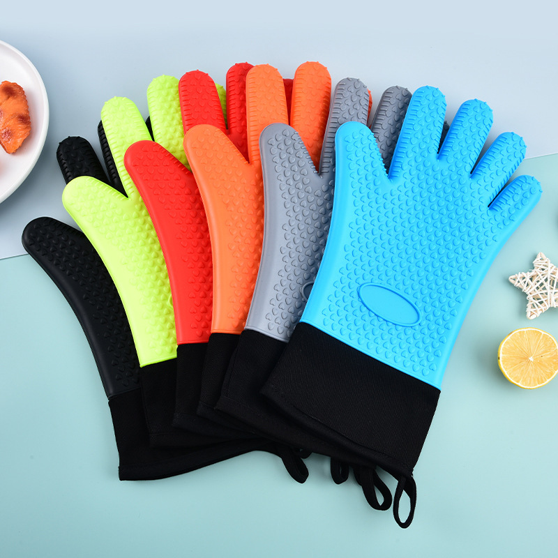 Premium Heat Resistant Silicone Oven Gloves Five Finger Cooking Mitts for Baking BBQ Kitchen Use