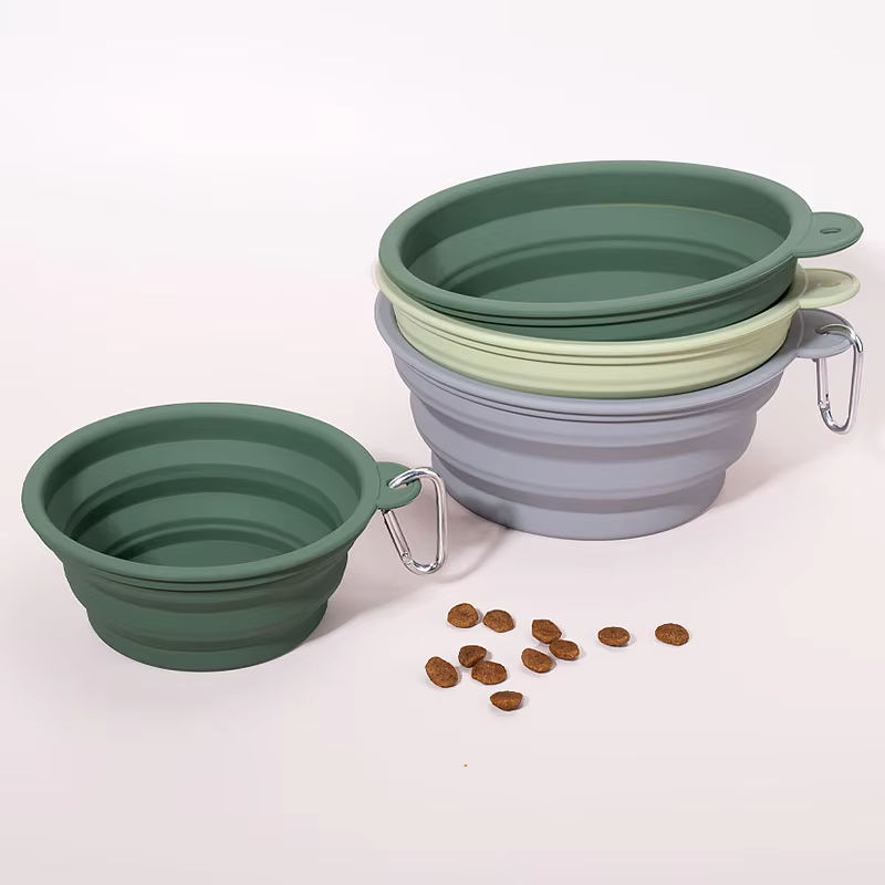 Custom Eco-Friendly BPA Free Collapsible Food Grade Silicone Dog Slow Feeder Bowl Portable Pet Bowl Hook Travel
