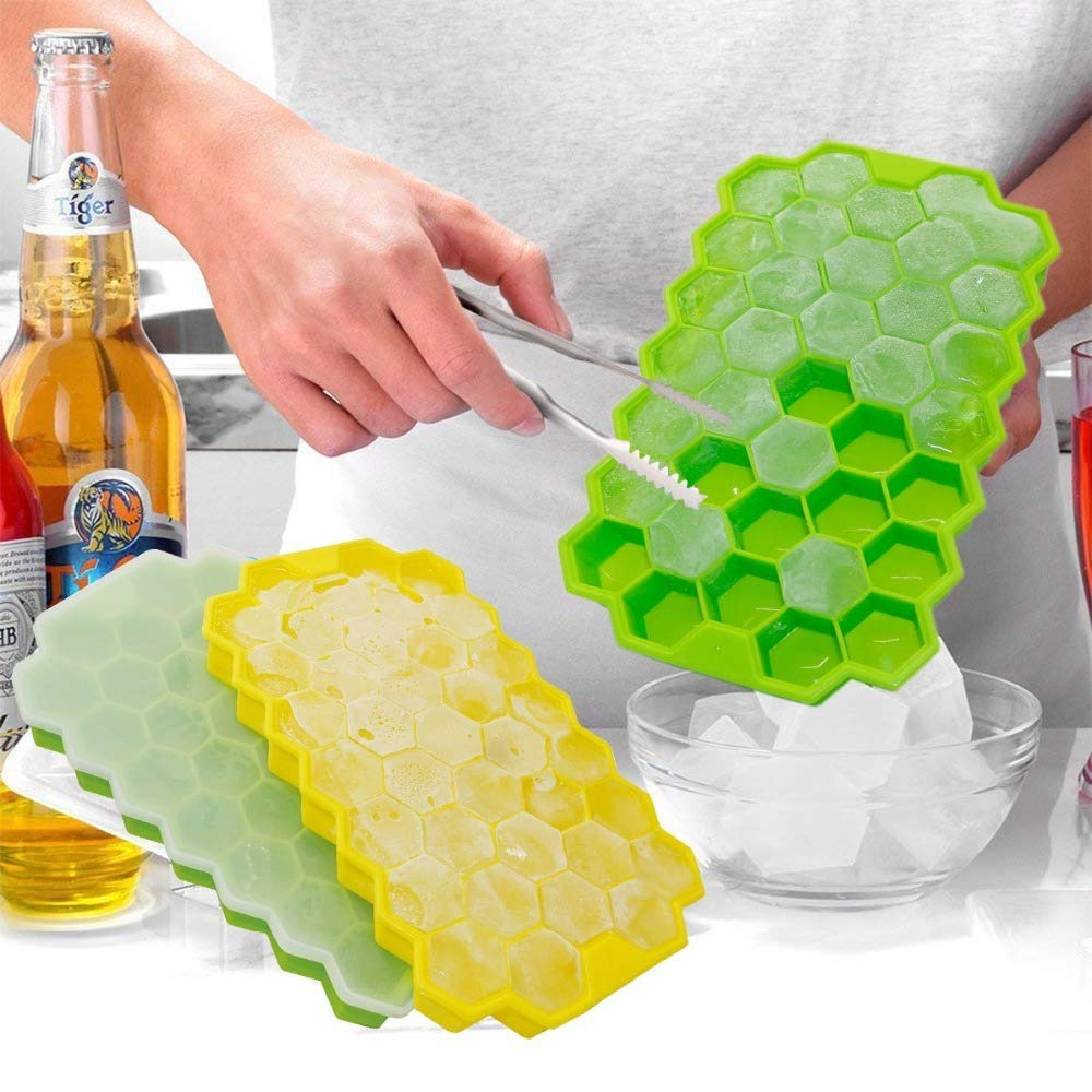 Bpa-free 37 Lattice Polygonal Honeycomb Silicone Ice Lattice Mold With Cover Home Ice Box With Cover Set Homemade Ice