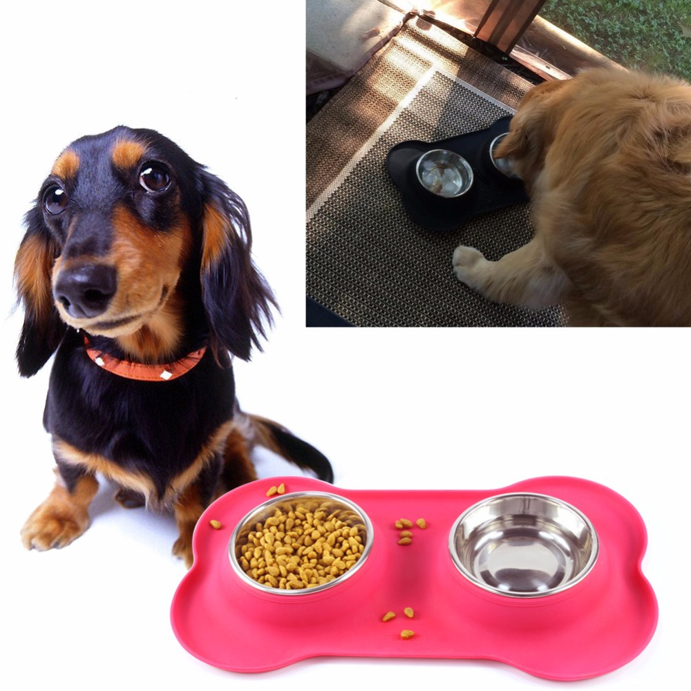 Silicone Pet Bowl Soft Edged Customizable Stainless Steel Insert Prevents Food Spills