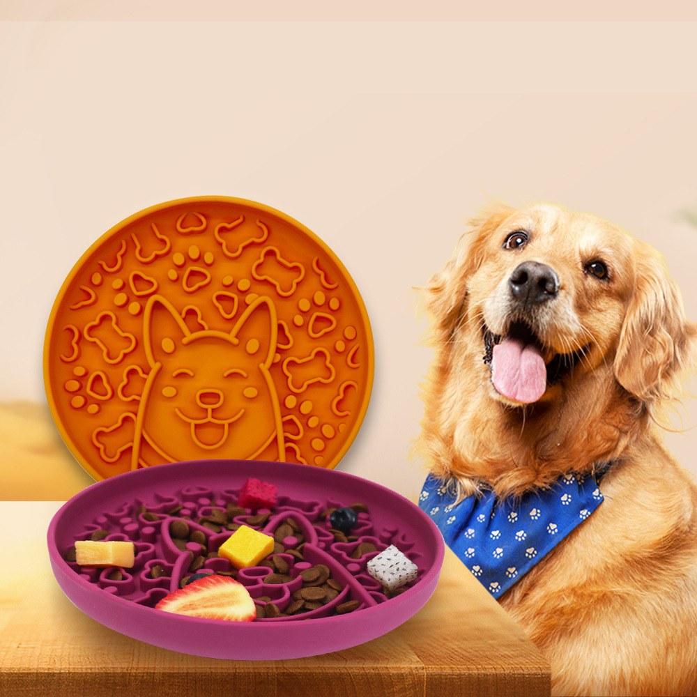  Silicone Round Bowl Slow Feeder Suction Cup Anti Splash Pet Bowl Cat Dog Food Bowl Slow Feeder Silicone Bowl for Dog