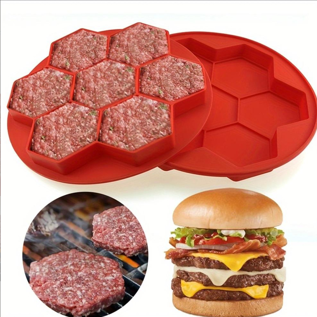 Practical 7 Grid Silicone Meat Pie & Cake Mold  Hexagonal Design 7 Holes Small Size Meat Slider Shape Tray Baking Tools