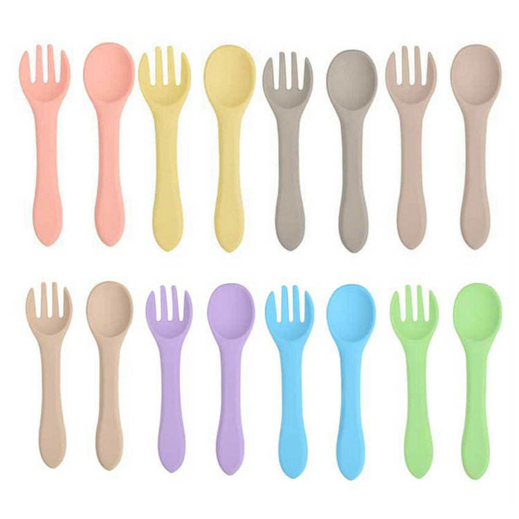   100% Food Grade Safety Bpa Free Feeding Silicone Baby Spoon and Fork Set