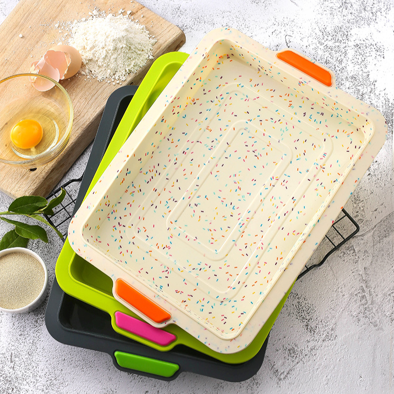 Silicone Mould Cake Pan with Handle Non Stick Flexible Baking Tin Mold